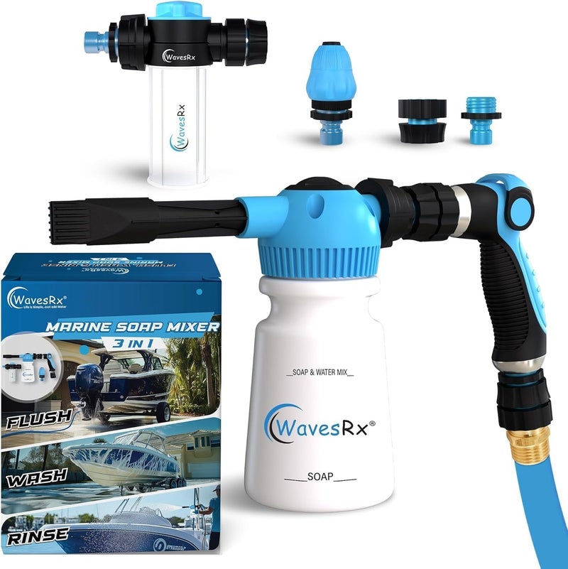 WAVESRX PWC & Boat Wash Sprayer & Engine Flush Mixer to Wash Salt Away | Dual-Use Marine Soap Foamer to Quickly Wash and Rinse | Cleaning Kit for Boating with Garden Hose Quick-Connect - Image 1